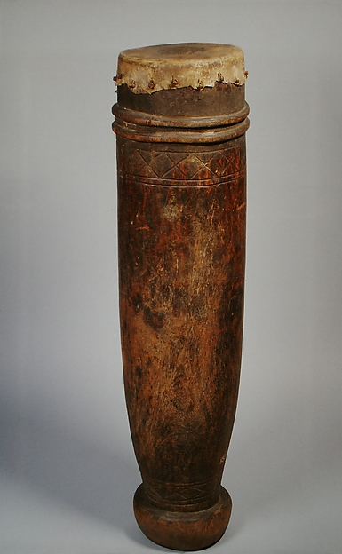 Wood and hide drum probably made by Mbala people