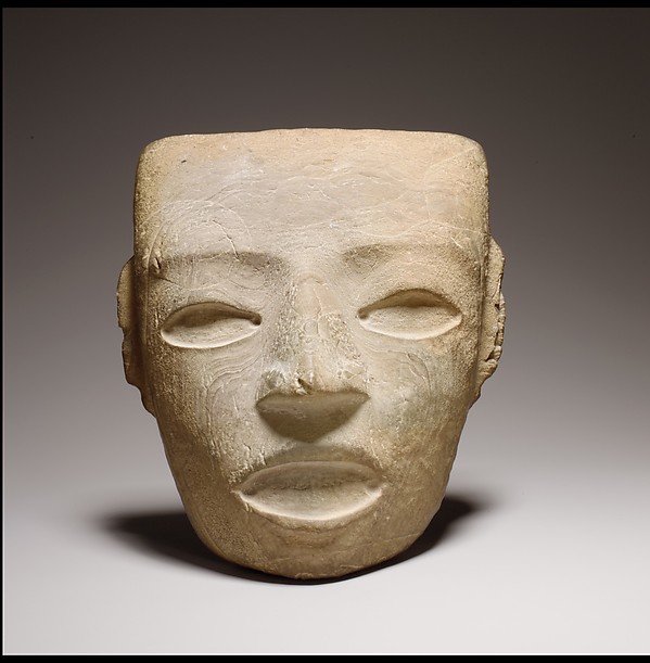 Smooth travertine Teotihuacan stone mask in The Met collection