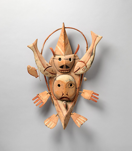 Yupik painted wooden mask with attachments in The Met collection